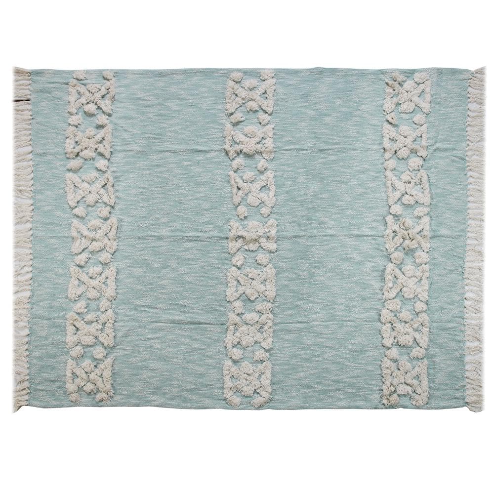 Sky Blue and White Organic Cotton Knitted Throw Blanket, 50" x 60"