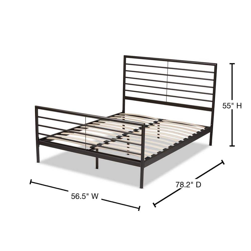 Alva Industrial Black Metal Full Bed with Wood Slats and Open Headboard