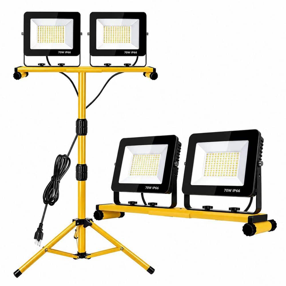 14000 Lumen 2-Head Adjustable LED Work Light with Stand, Foldable