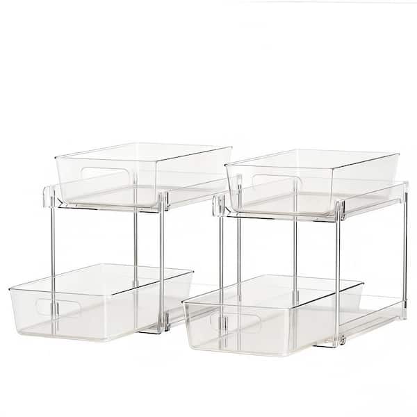 Multi-Purpose Tabletop Mount Slide-Out Drawer Non-Slip Shower Caddy, 4 Pack Bathroom Organizer for Pantry, in Clear