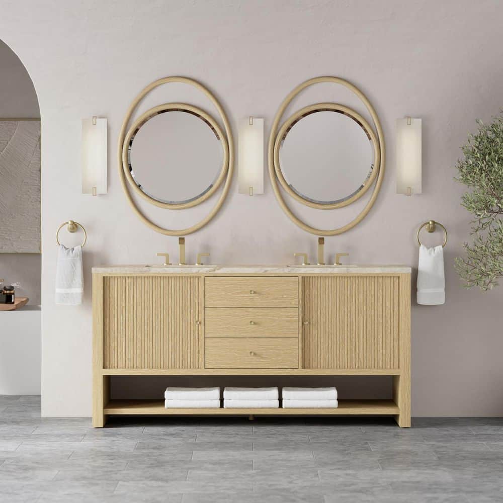 Marigot 72.0 in. Double Bath Vanity in Sunwashed Oak with Tajnar Wireless Charging Engineered Composite Top price history on PriceWatchPro
