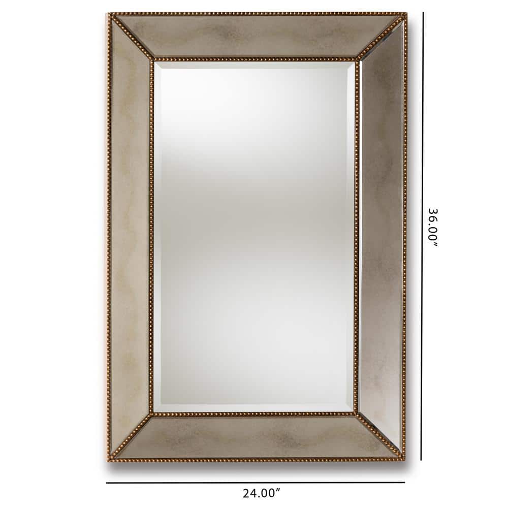 Elegant Antique Gold Rectangular Leather-Trimmed Wall Mirror