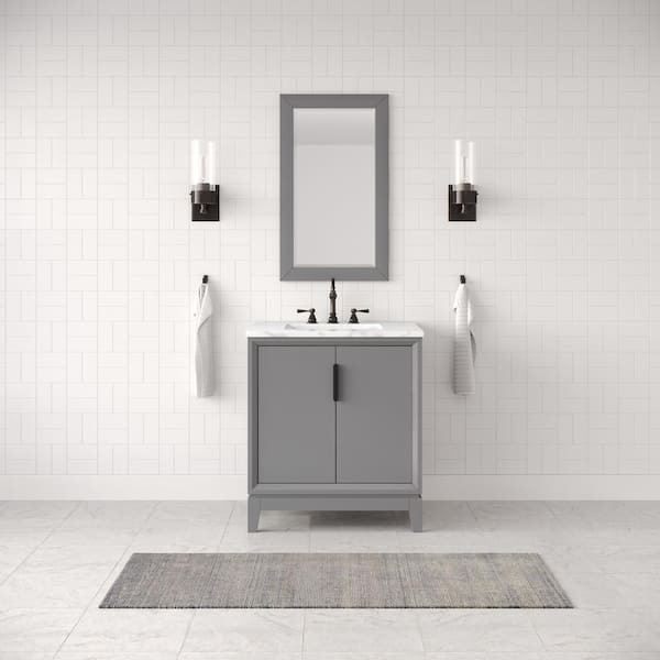 Water Creation 30 in. Single Sink Bath Vanity in Carrara White Marble Vanity Top in Cashmere Grey w/ Mirror and Lavatory Faucet