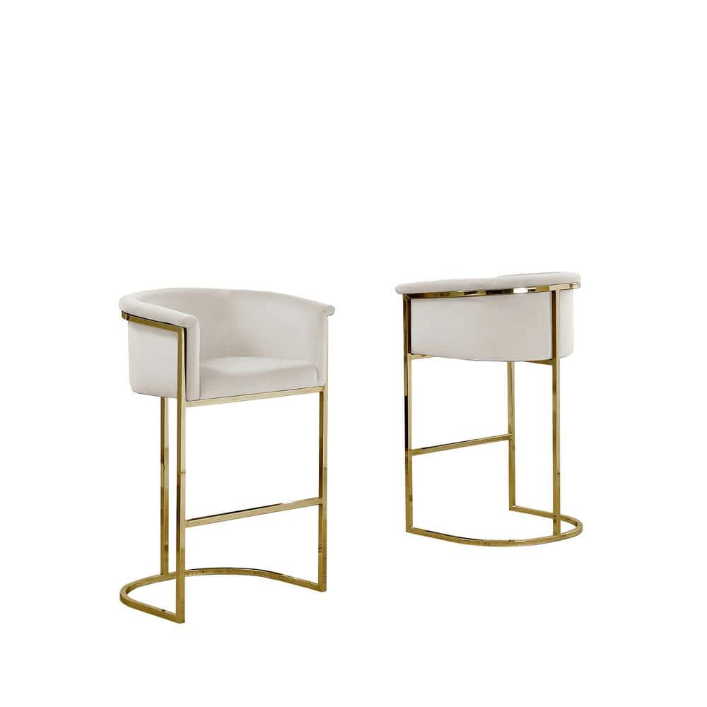 Jessica 24 in. Cream Low Back Gold Metal Frame Counter Height Chair with Velvet Fabric (Set of 1) price history on PriceWatchPro