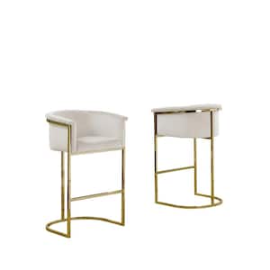 Jessica 24 in. Cream Low Back Gold Metal Frame Counter Height Chair with Velvet Fabric (Set of 1)