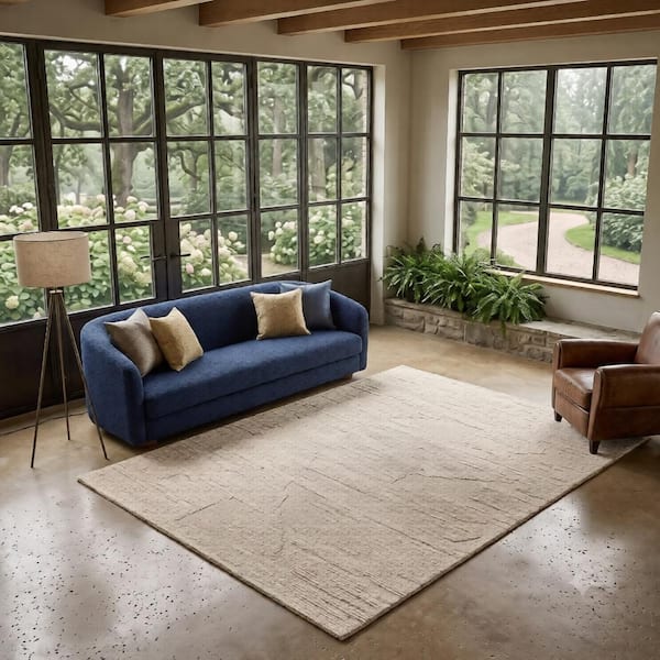 Mexico 9 x 12 Ivory Sand Abstract Pattern Area Rug for High Traffic Living Room Dining Room Bedroom