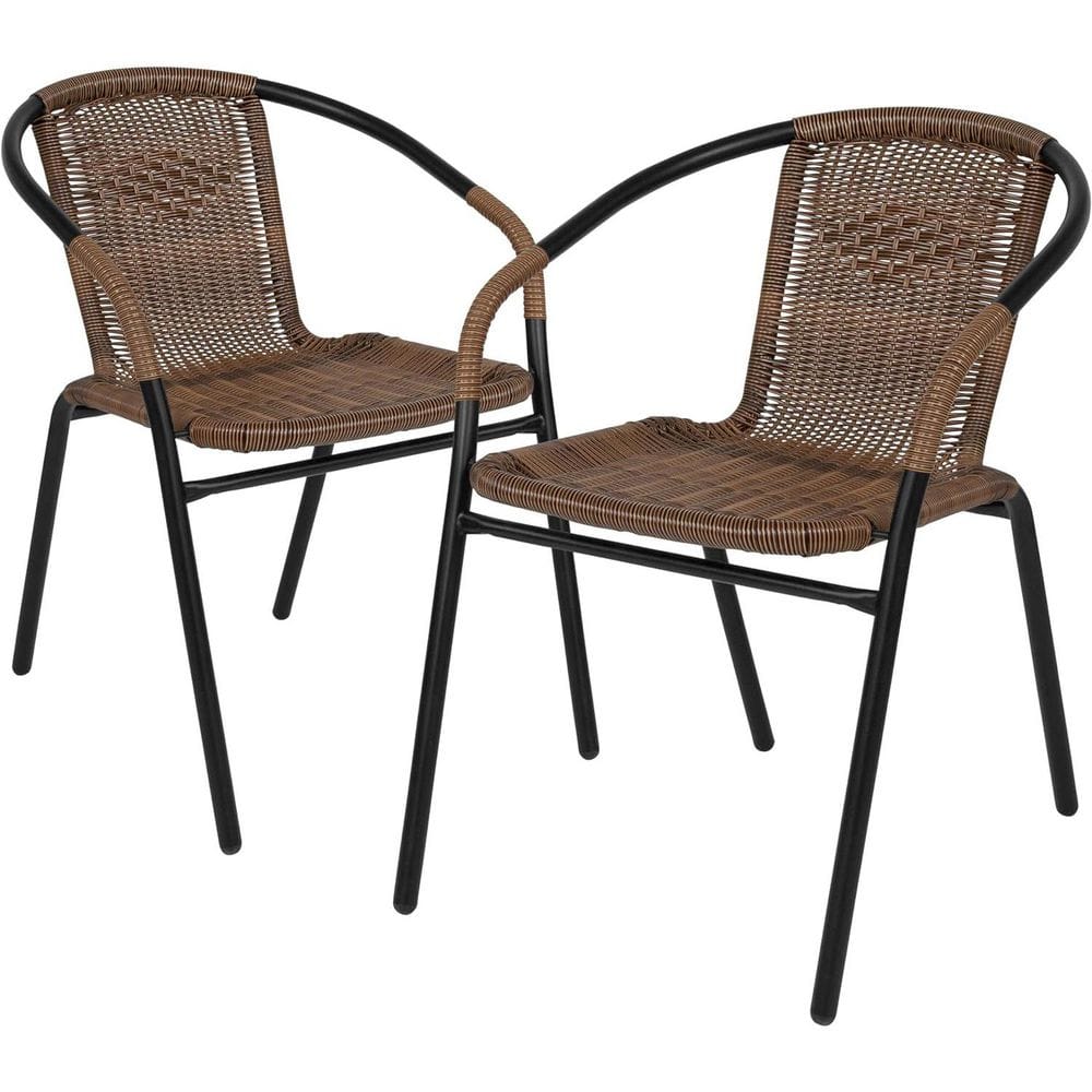 Stackable Steel Outdoor Dining Chair in Brown (Set of 2)