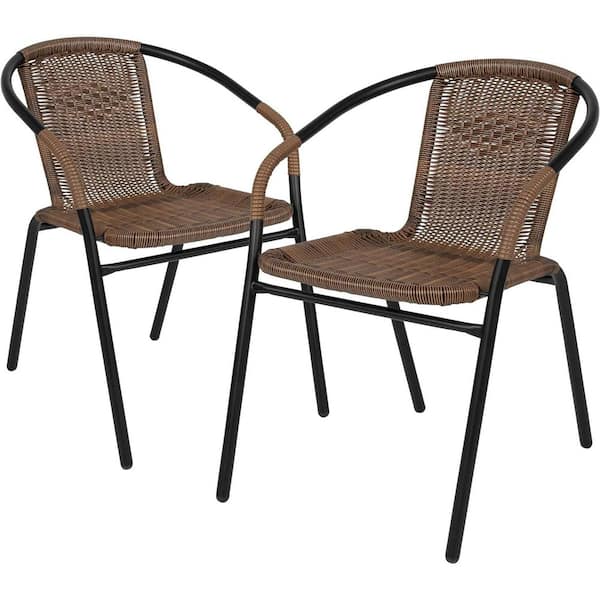 Unbranded Stackable Steel Outdoor Dining Chair in Brown (Set of 2)