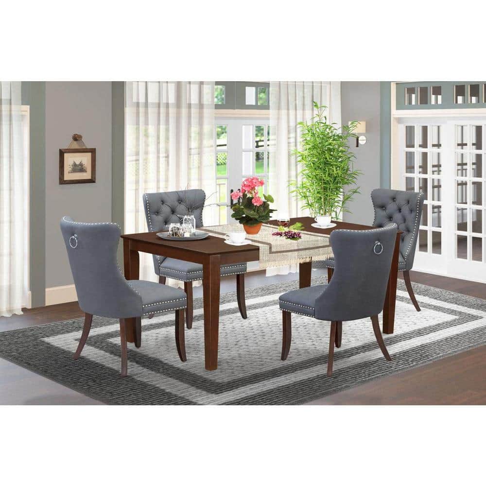 5-Piece Rectangular Mahogany Finish Solid Wood Top-Upholstered Dining Room Set-Seats 4