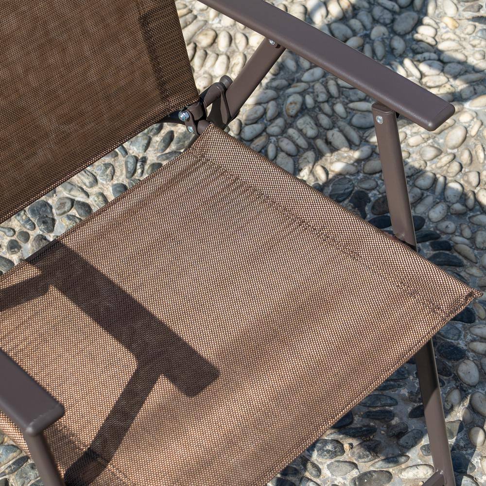 Brown Steel and Glass 5-Piece Patio Dining Set with Umbrella Hole