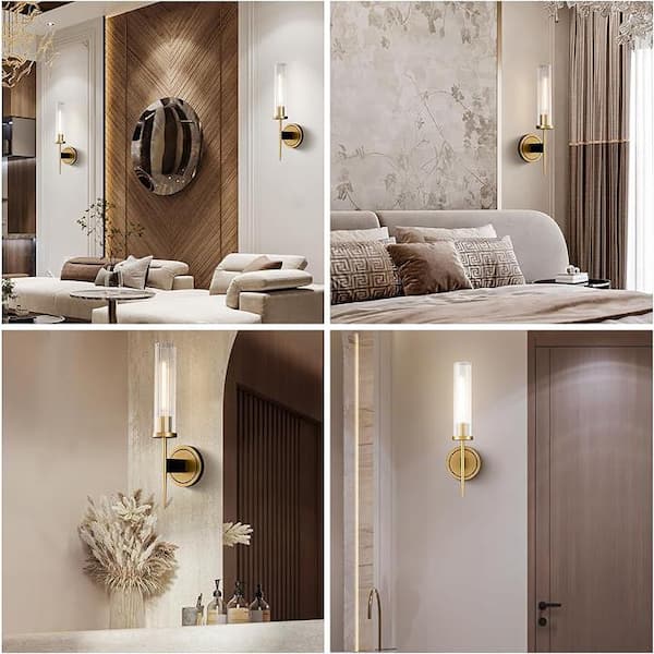 17.7 in. 1-Light Gold Modern Vanity Light with Texture Glass Shade (Set of 1)