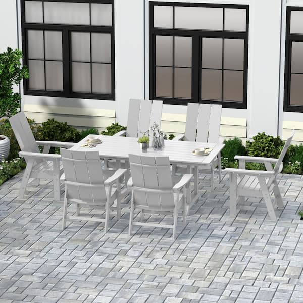 Shoreside Outdoor Patio Weather Resistant White 7-Piece HDPE Plastic Adirondack Dining Set