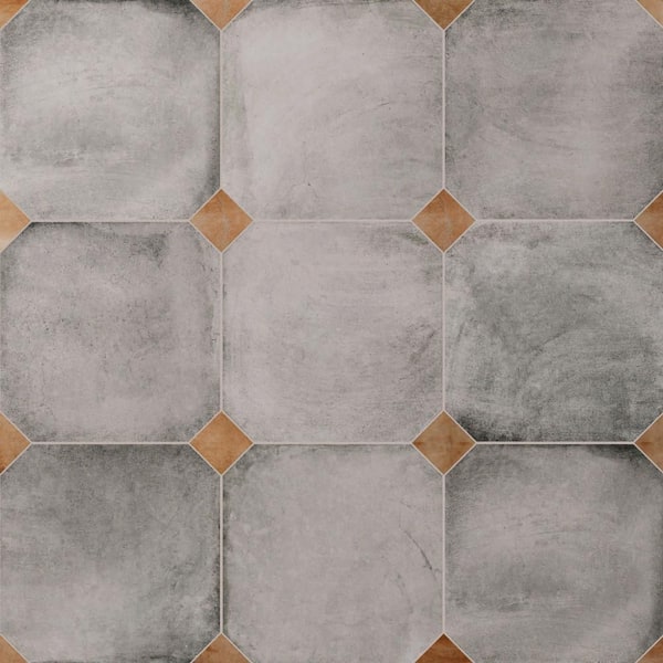 Merola Tile Laverton Octagon Gris with Taco Natural 8 in. x 8 in. Porcelain Floor and Wall Tile (11.25 sq. ft. /Case)