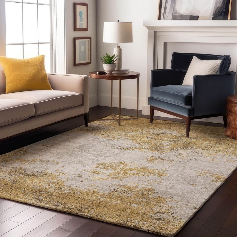Mayfield Premium Machine Washable Abstract AMF1027 Gold 9 ft. x 12 ft. Area Rug price history on PriceWatchPro