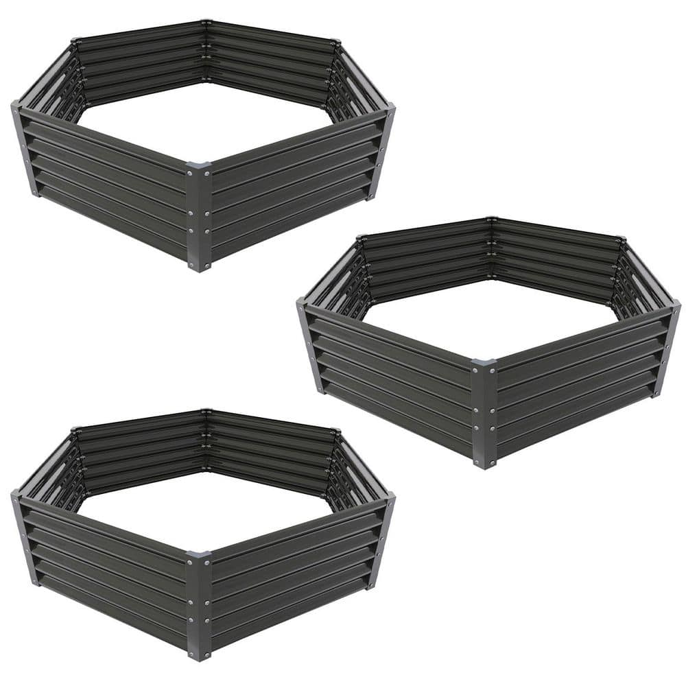 3 Pcs Hexagon Galvanized Steel Planter Raised Garden Beds for Vegetables, F