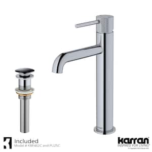 Tryst Single Handle Single Hole Vessel Bathroom Faucet with Matching Pop-Up Drain in Chrome