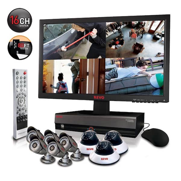 Revo 16 CH 3TB DVR4 Surveillance System with 23 in. Monitor and (8) 600 TVL 80 ft. Nightvision Cameras-DISCONTINUED