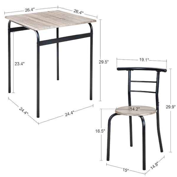 3-Piece Modern Dining Set for 2 : Compact Kitchen Table with Chairs : Small Space Solution, Gray Dining Table Set