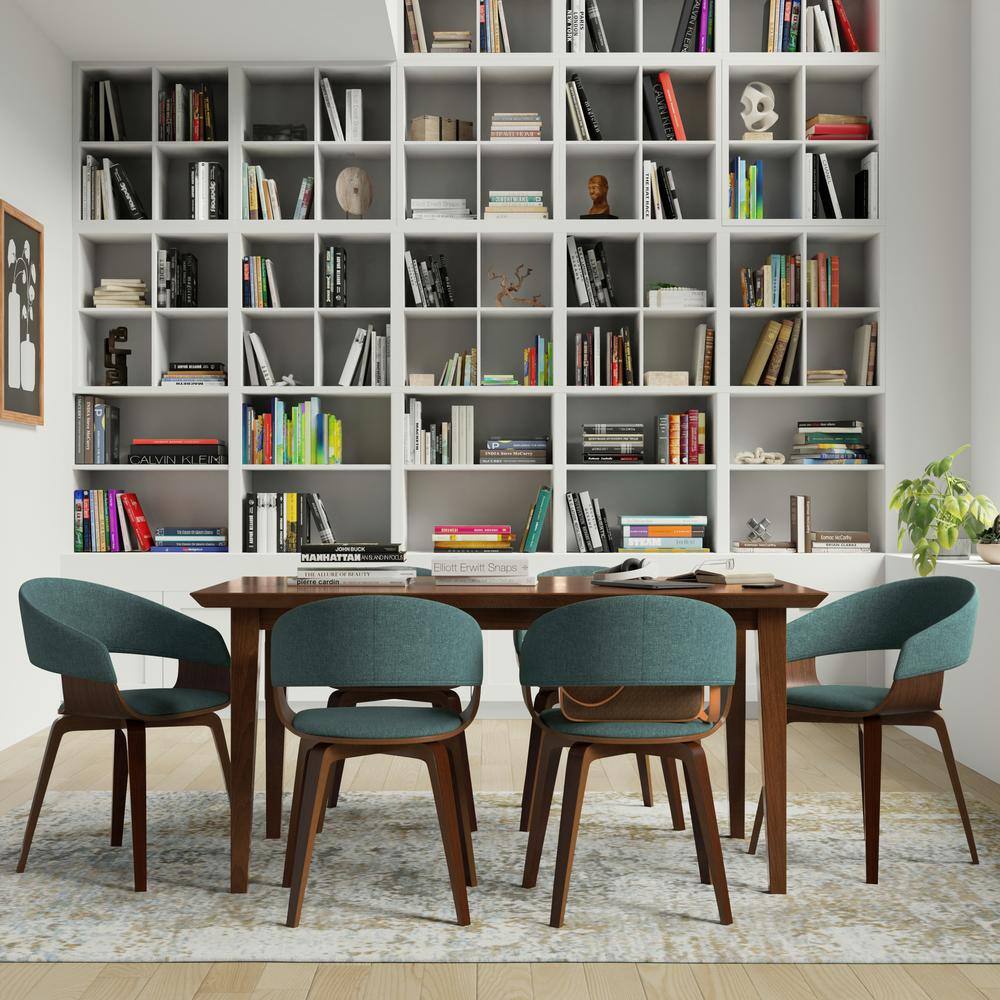 Draper Solid Wood and Rubberwood 66 in. x 40 in. Rectangle Mid Century Modern Dining Table in Walnut Wood