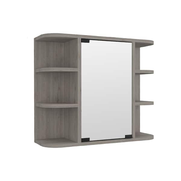 Amucolo 23.6 in. W x 19.6 in. H Light Gray Rectangular Wall Surface Mount Bathroom Storage Medicine Cabinet with Mirror