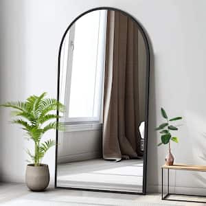 38 in. W x 71 in. H Wood Frame Arched Floor Mirror, Bedroom Living Room Wall Mirror in Black