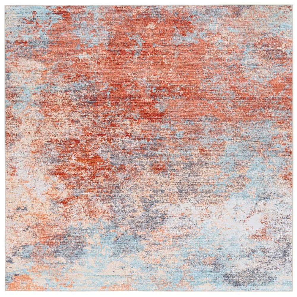 SAFAVIEH Tacoma Rust/Aqua 8 ft. x 8 ft. Machine Washable Distressed ...