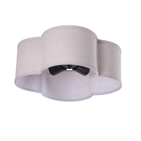 RRTYO Lucienne 14.96 in. 4-Light Beige linen Flush Mount with Plum Cloth Shade