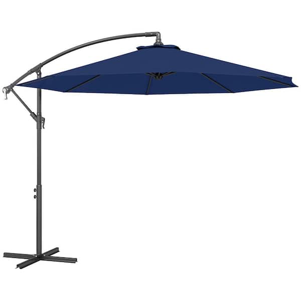 10 ft. Cantilever Hanging Tilt Offset Patio Umbrella with UV & Water and Cross Base (Weight Not Included), Navy Blue