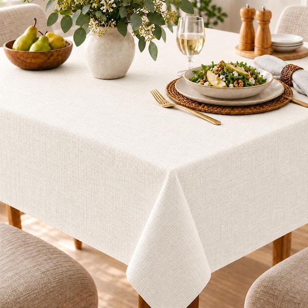 52 in. W x 144 in. L White Geometric PEVA Table Pad with Flannel Backing