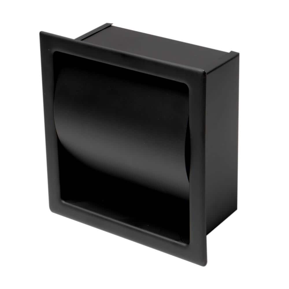 Black Matte Stainless Steel Recessed Toilet Paper Holder with Cover