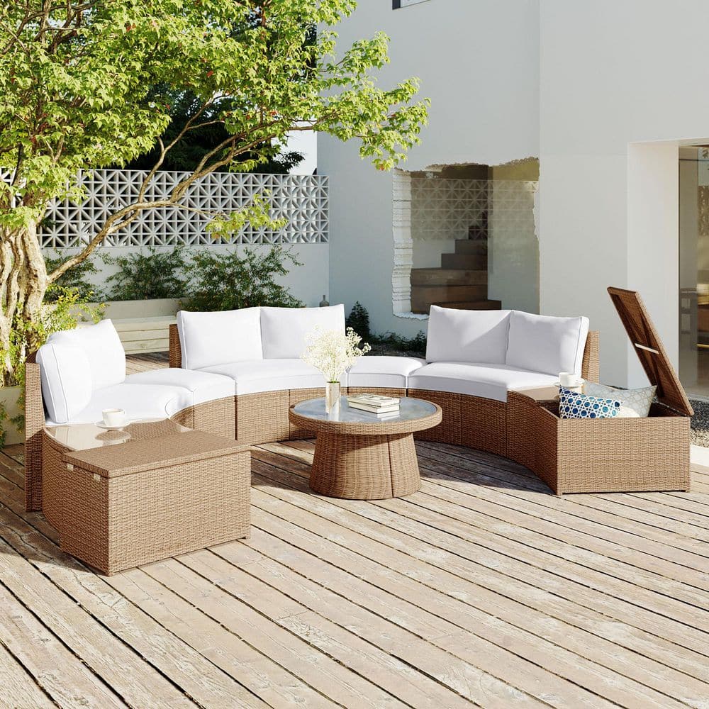 Zeus & Ruta Brown 10-Piece Half Round Wicker Outdoor Sectional Set