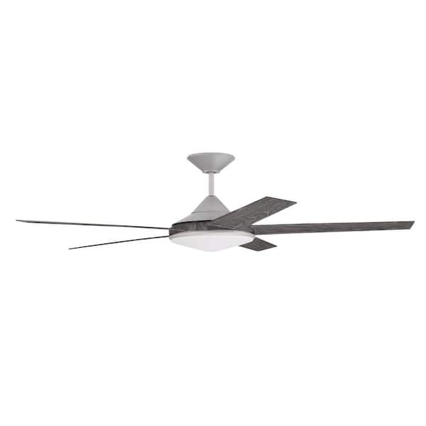 CRAFTMADE Delaney 60 in. Indoor/Outdoor Painted Nickel Ceiling Fan with Smart Wi-Fi Enabled Remote and Integrated LED Light Kit