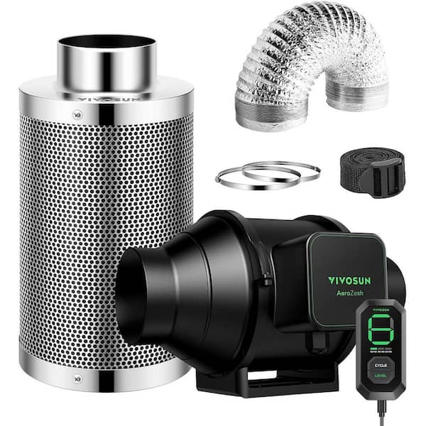 VIVOSUN AeroZesh S4 4 in. Inline Duct Fan with E12 Speed Controller, Carbon Filter, 8 ft. Ducting Ventilation System