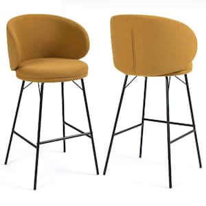 Baxter 28 in. Brown Metal Bar Stool with Boucle Fabric Seat 2 (Set of Included)