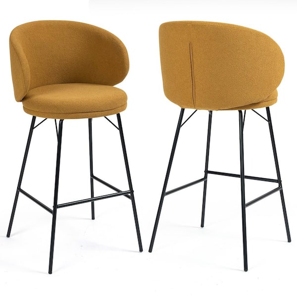 Glamour Home Baxter 28 in. Brown Metal Bar Stool with Boucle Fabric Seat 2 (Set of Included)