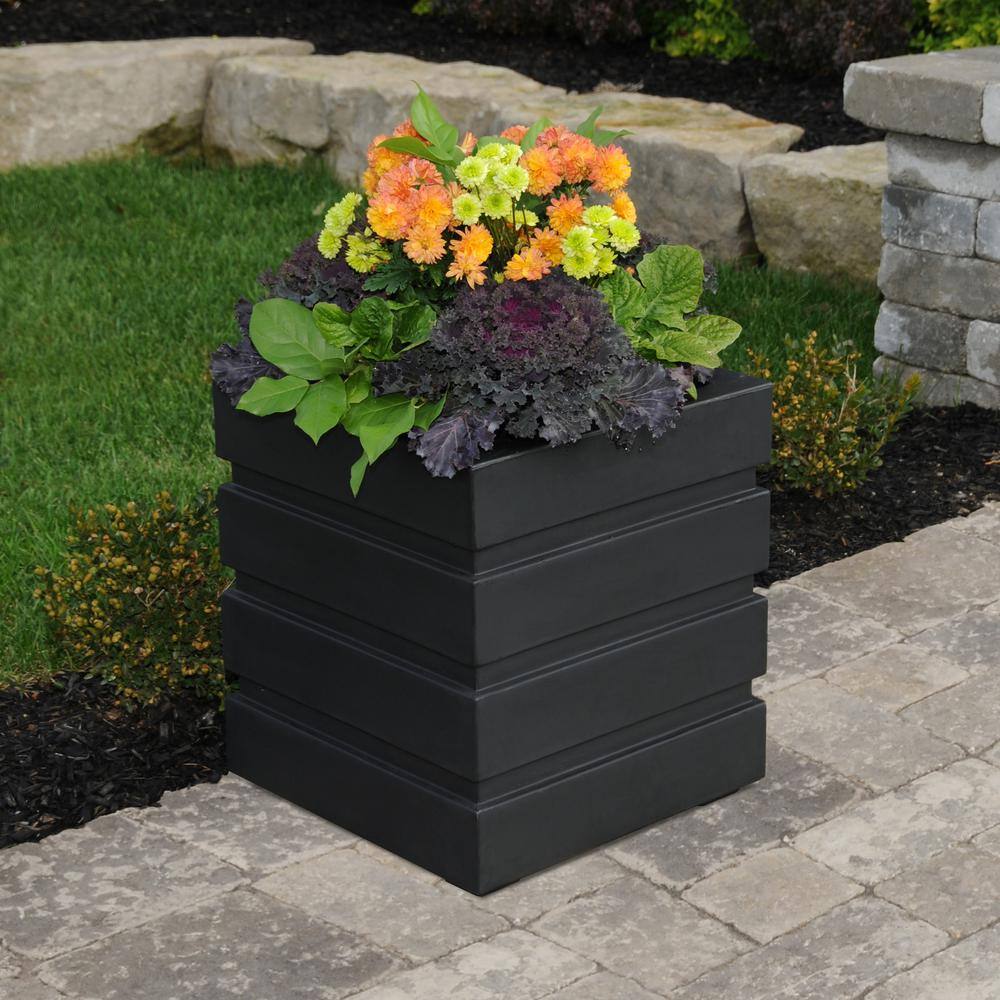 Freeport Modern Black Double-Wall Outdoor Planter, 18x18