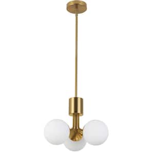 Amanda 3 Light Aged Brass Shaded Chandelier with Opal White Glass Shade