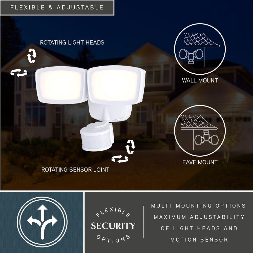 White Dual Head LED Outdoor Security Flood Light with Motion Sensor