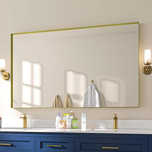 72 in. W x 36 in. H Rectangular Aluminum Framed Wall Bathroom Vanity Mirror in Gold