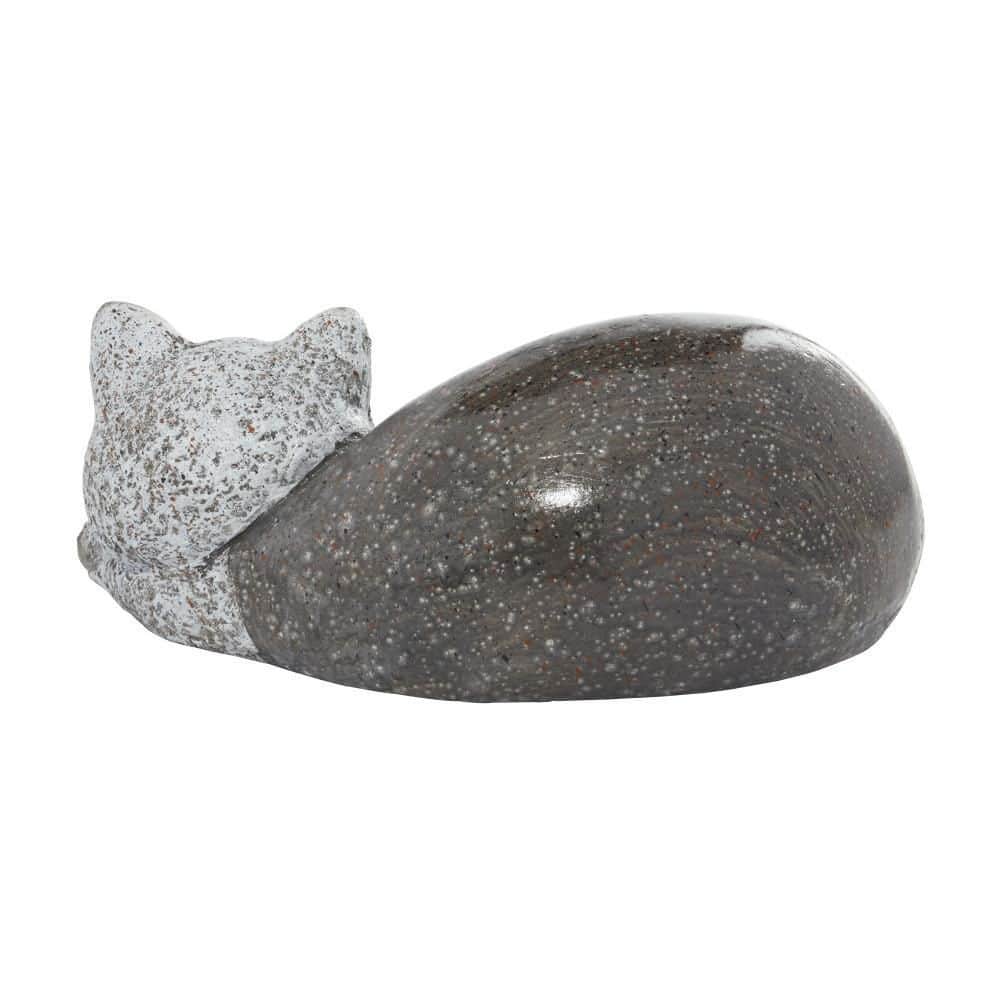 Gray Polystone Resting Cat Garden Sculpture, 15" x 9" x 7"