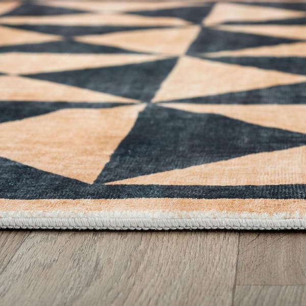 Geometric Diamond Washable Non Slip Natural 2 ft. x 8 ft. Runner Rug