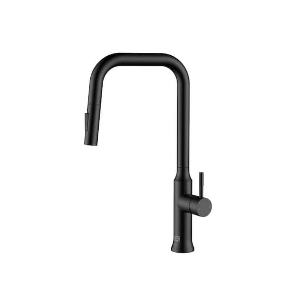 Timeless Home Matte Black 17.5 in. Single Handle Pull Down Sprayer Kitchen Faucet with 360 Degree Spout Swivel