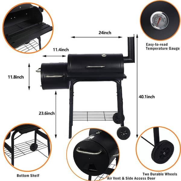 Skonyon Heavy-Duty Portable Cast Iron Charcoal Grill in Black