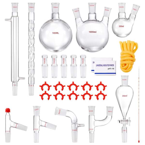 Essential Oil Distillation Kit, 500ml Apparatus, 3.3-Borosilicate Glass, Alcohol Lamp, Ceramic Mesh, 28-Piece Set