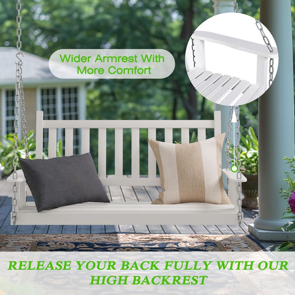 White Solid Wood 4' Outdoor Porch Swing with Chains