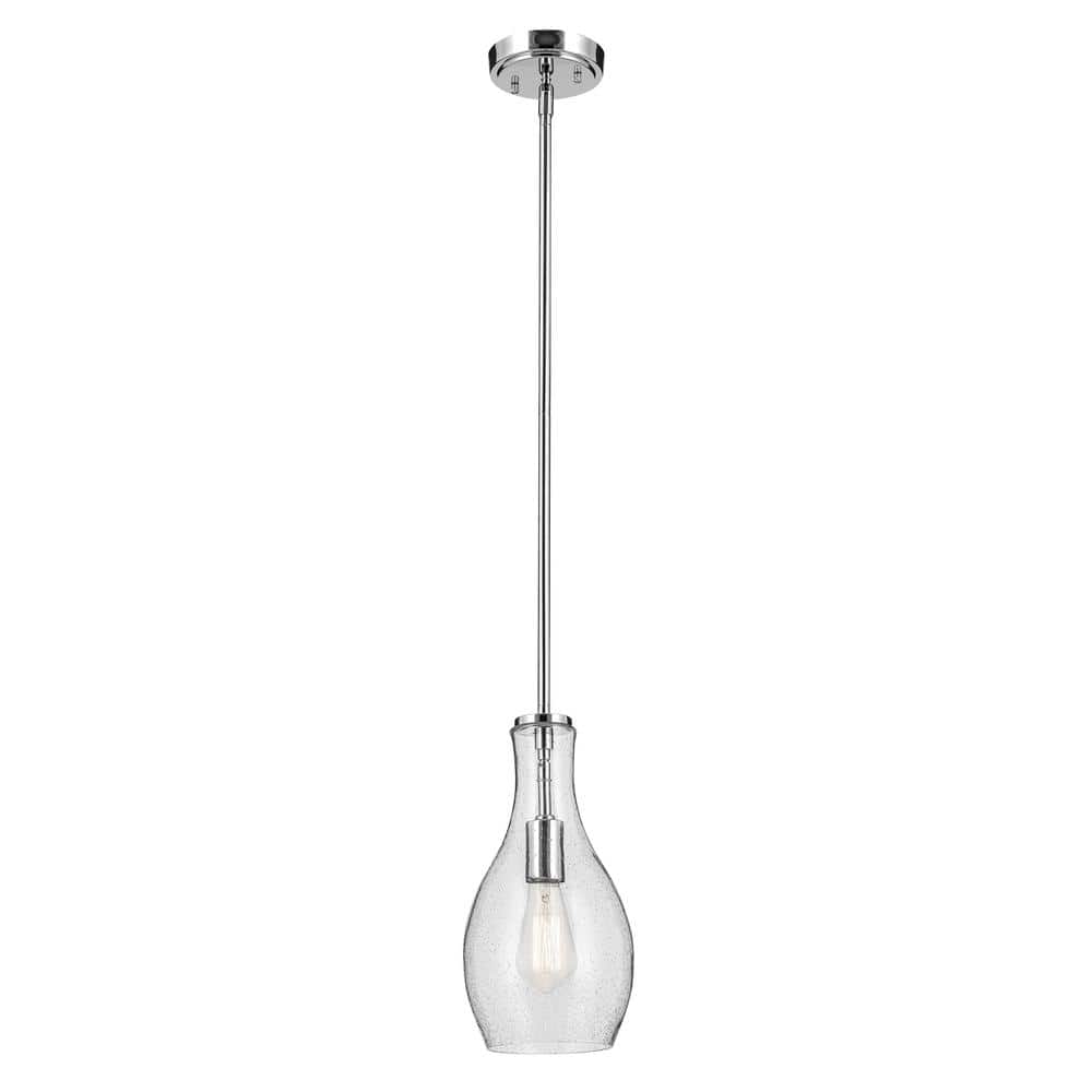 Everly 13.75 in. 1-Light Chrome Modern Shaded Bell Kitchen Hanging Pendant Light with Clear Seeded Glass price history on PriceWatchPro