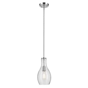 Everly 13.75 in. 1-Light Chrome Modern Shaded Bell Kitchen Hanging Pendant Light with Clear Seeded Glass