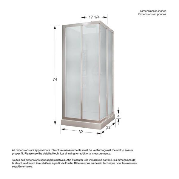 Mediterranean III 32 in. x 32 in. x 74 in. Corner Shower Kit with Center Drain in Chrome with Sliding Door