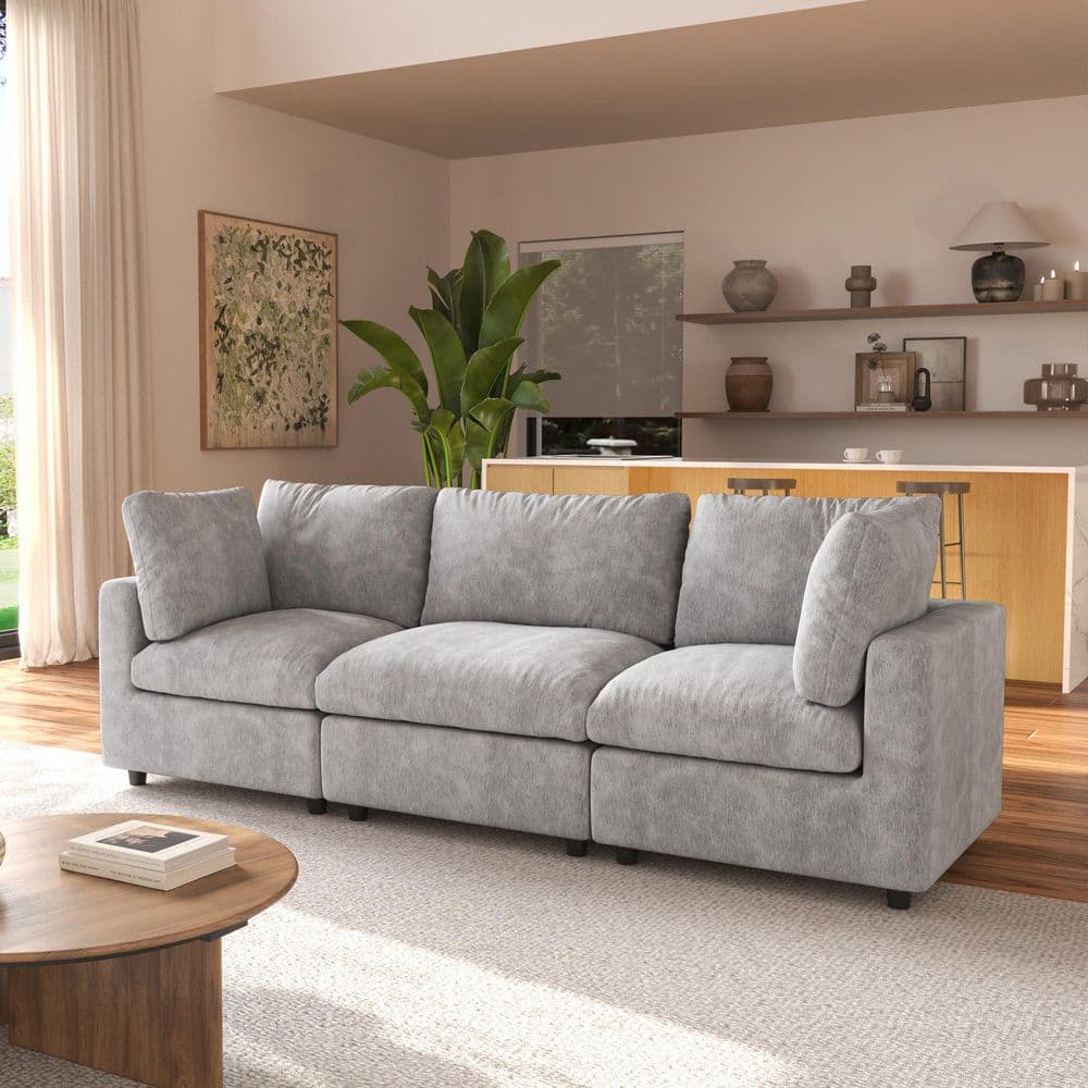 100.5 in. Square Arm Chenille Modular Sectional Sofa Couch with Removable Covers in. Gray
