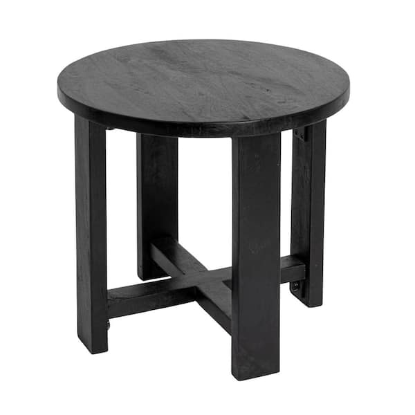 Storied Home Blakely 20 in. Black Round Acacia Wood Trestle Round End Table